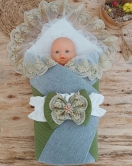 Yenidoğan Teri Cotton Taç Nakışlı Prizma Taş Kundak Bebek Battaniyesi