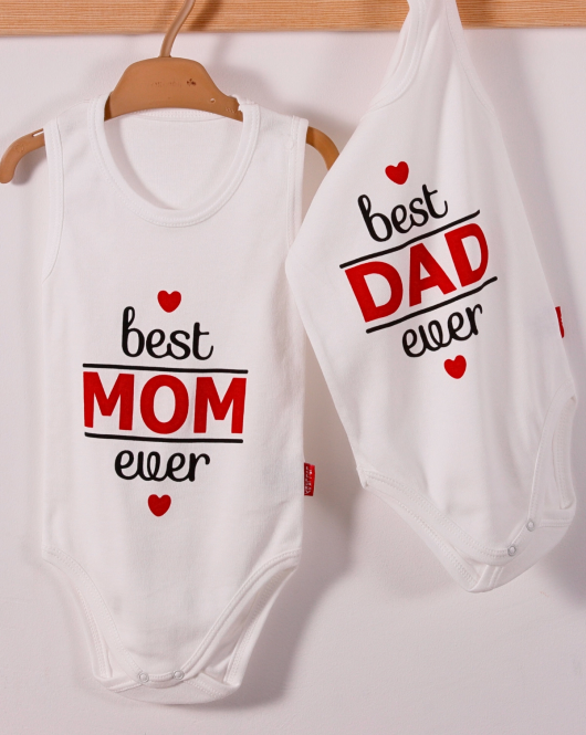 Yeni Doğan 3-12 Ay Best Mom ve Dad Askılı Unisex Body Beyaz