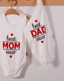 Yeni Doğan 3-12 Ay Best Mom ve Dad Askılı Unisex Body Beyaz