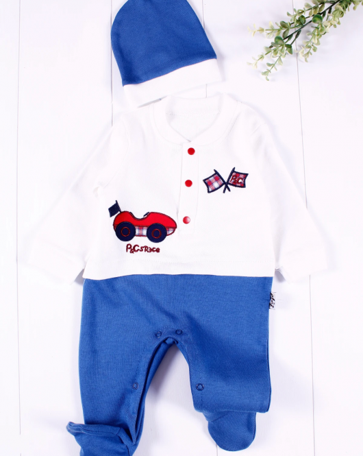 3-6 Ay Cars Şapkalı Bebek Tulumu Mavi