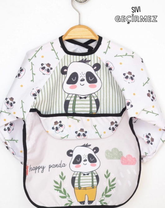Cepli Giyilebilir Sıvı Geçirmez Mama ve Aktivite Önlüğü(Panda)