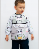 Cepli Sıvı Geçirmez Uzun Kol Mama ve Aktivite Önlüğü(Panda-Tilki)