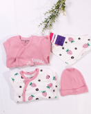 3-6 Ay Çilek Kız Bebek 4'lü Tulum Seti Pembe