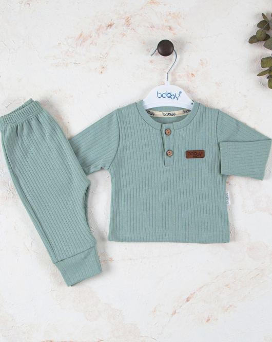 3-18 Ay Çizgili Kumaş 2'li Unisex Takımı Yeşil