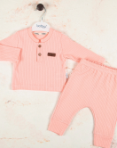 3-18 Ay Çizgili Kumaş 2'li Unisex Takımı Pembe