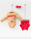 3-6 Ay Kız Bebek Takımı Daddy's Girl Bandanalı Hardal