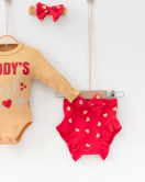 3-6 Ay Kız Bebek Takımı Daddy's Girl Bandanalı Hardal
