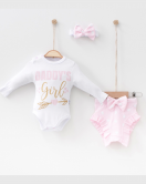 3-6 Ay Kız Bebek Alt&Üst Takımı Daddy's Girl Bandanalı Pembe