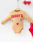 3-6 Ay Kız Bebek Takımı Daddy's Girl Bandanalı Hardal
