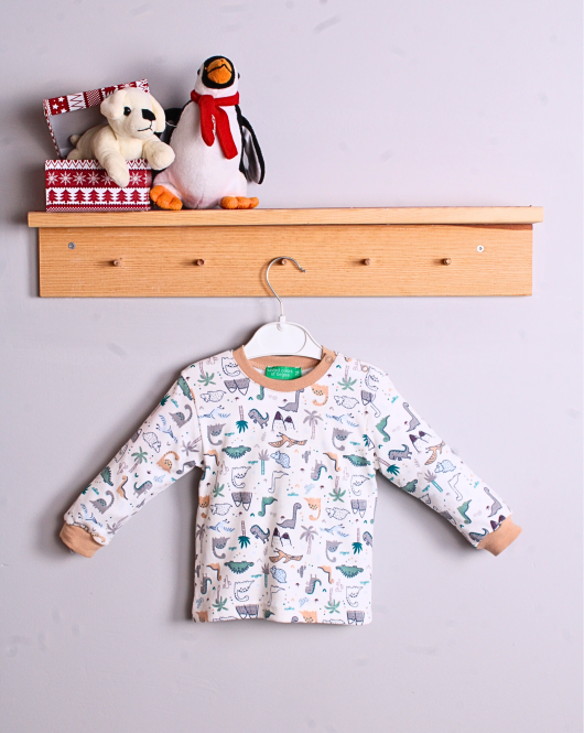 Dinazor Desen Erkek Bebek Eşofman Pijama Takımı Kahverengi