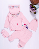3 Ay Kız Bebek Fırfır Detay 5'li Hastane Çıkış Seti Pembe