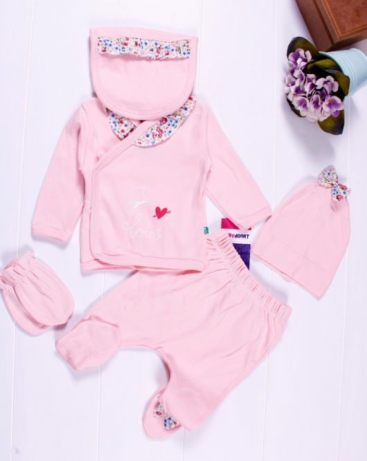3 Ay Kız Bebek Fırfır Detay 5'li Hastane Çıkış Seti Pembe