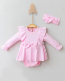 3-12 Ay Fiyonklu Kız Bebek Romper Pembe