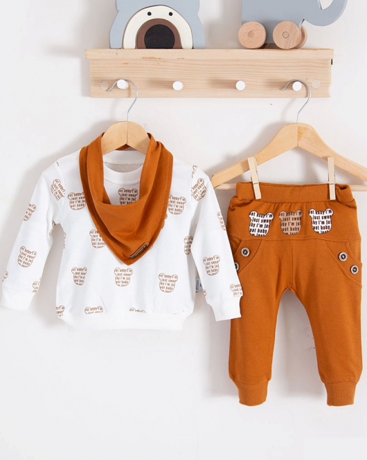 3-18 Ay Erkek Bebek Takımı Fularlı Baby 3'lü Turuncu