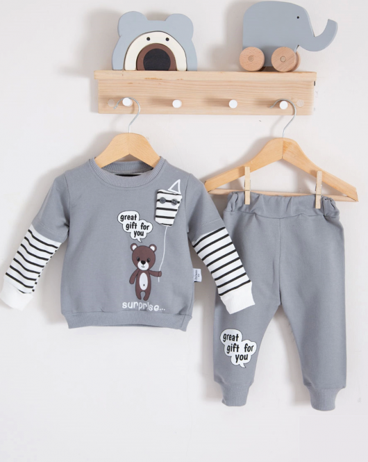 3-18 Ay Erkek Bebek Takımı Gift For You 2'li Gri
