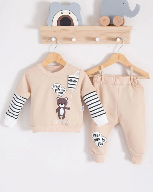 3-18 Ay Erkek Bebek Takımı Gift For You 2'li Krem
