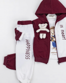 3-18 Ay Erkek Bebek Takımı Bear Aksesuarlı Kapişon Bordo