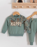 3-18 Ay Erkek Bebek Takımı Happy Yaprak 2'li Yeşil