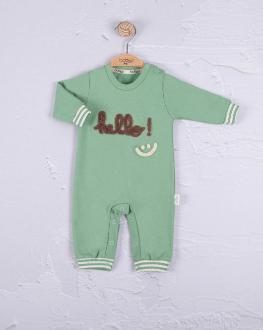 3-12 Ay Erkek Bebek Tulum Hello Nakışlı Yeşil