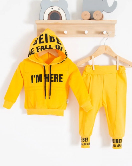 3-18 Ay Erkek Bebek Alt&Üst Takımı I'm Here 2'li Sarı