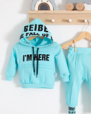 3-18 Ay Erkek Bebek Takımı I'm Here 2'li Turkuaz