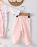 3 Ay Kelebek Nakışlı Puanlı Tulumlu Kız Bebek 5'li Set Pembe