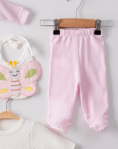 3 Ay Kelebek Nakış Puanlı Tulumlu Kız Bebek 5'li Set Pembe