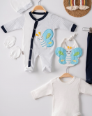 3 Ay Kelebek Nakışlı Tulumlu Erkek Bebek 5'li Set Siyah