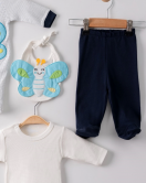 3 Ay Kelebek Nakışlı Tulumlu Erkek Bebek 5'li Set Siyah