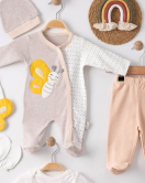 3 Ay Kelebek Nakışlı Tulum Erkek Bebek 5'li Set Kahverengi