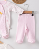 3 Ay Kelebek Nakış Tulum Set Kız Bebek 5'li Set Pembe