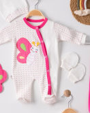 3 Ay Kelebek Nakışlı Tulumlu Kız Bebek 5'li Set Fuşya