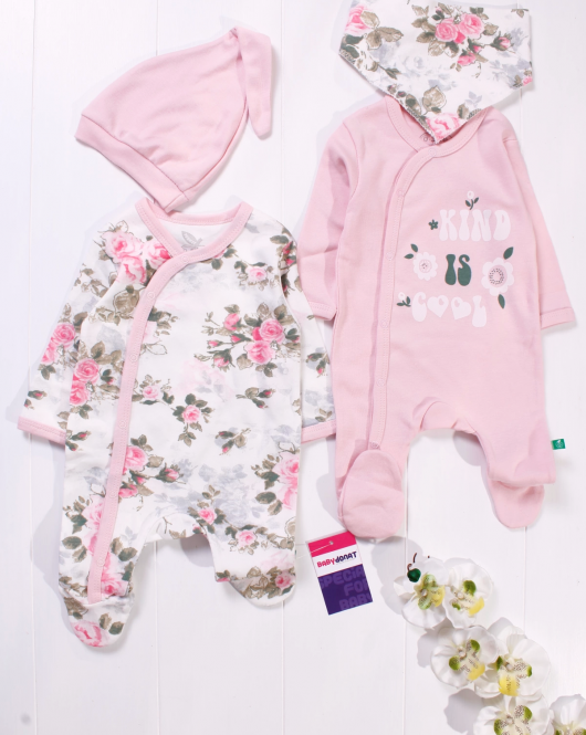 3-6 Ay Kind is Cool Nakışlı Kız Bebek 4'lü Tulum Seti Pembe