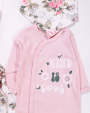 3-6 Ay Kind is Cool Nakışlı Kız Bebek 4'lü Tulum Seti Pembe