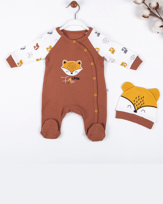 3-9 Ay Erkek Bebek Tulumu Little Fox Kahverengi