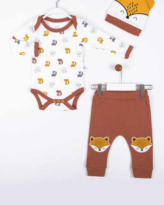 3-12 Ay Erkek Bebek Takımı Little Fox 3'lü Kahverengi
