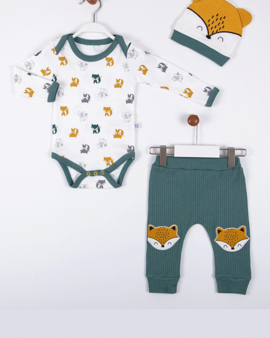 3-12 Ay Erkek Bebek Alt&Üst Takımı Little Fox 3'lü Yeşil
