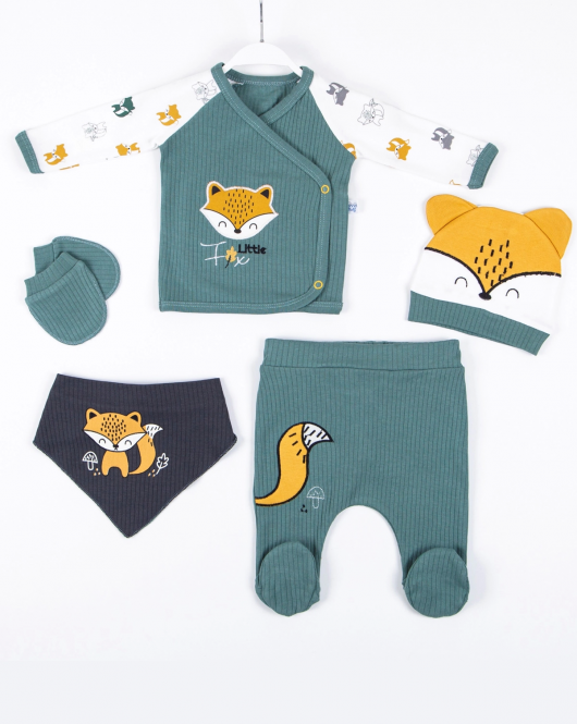 3 Ay Bebek Hastane Çıkışı Little Fox Nakış 5'li Erkek Yeşil