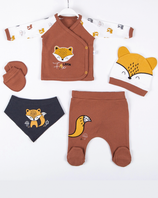 3 Ay Erkek Bebek Hastane Çıkışı Little Fox 5'li Kahverengi