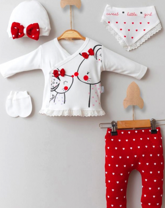 3 Ay Kız Bebek Little Mause 5'li Hastane Çıkışı Kırmızı