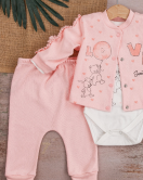 3-9 Ay Hırkalı Kız Bebek Takımı Love Tavşan Fırfır 3'lü Pembe