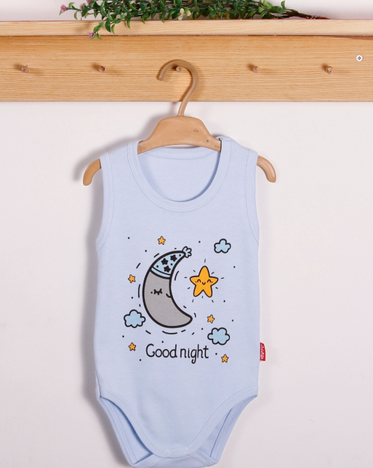 Yeni Doğan 3-12 Ay Mavi Good Night Askılı Unisex Body Mavi
