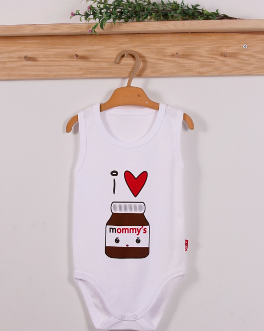 Yeni Doğan 3-12 Ay Mommy's Çikolata Askılı Unisex Body Beyaz