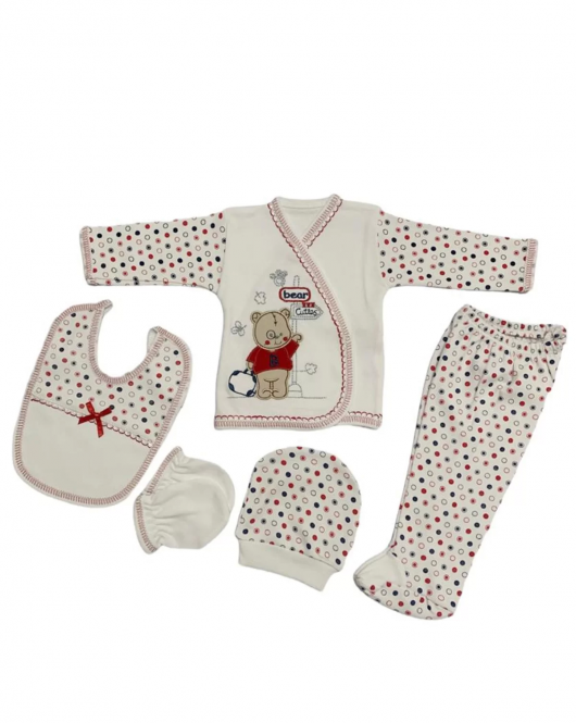 Ayıcık Bebe 5li Hastane Çıkışı Yeni Doğan Set Kırmızı