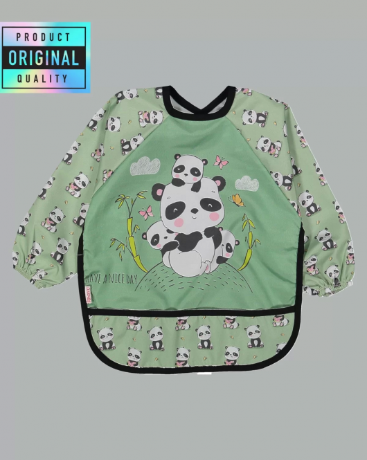 Panda Baskılı Giyilebilir Su Geçirmez Mama Önlüğü