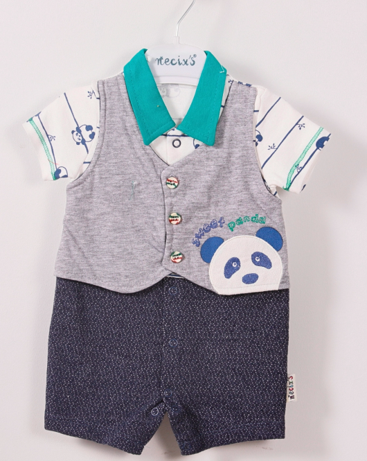 3-9 Ay Erkek Bebek Tulum Panda Yeşil