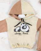 6-24 Ay Erkek Bebek Takımı Panda Kapişonlu Krem