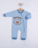 3-12 Ay Erkek Bebek Tulum Persona Bear Nakışlı Mavi