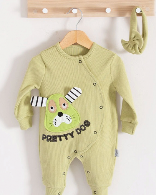 3-18 Ay Pretty Dog Kız Bebek Tulumu Bandanalı Yeşil