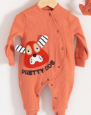 3-18 Ay Pretty Dog Kız Bebek Tulumu Bandanalı Kiremit